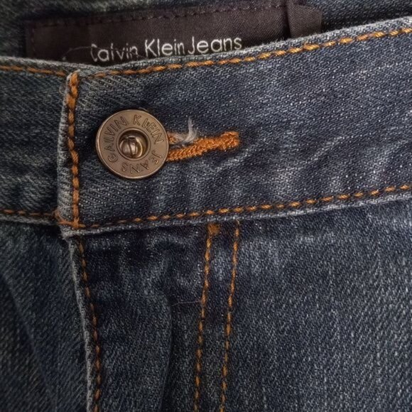 Calvin Klein Size 38 x 32 Mens Jeans Relaxed Straight Fit Dark Wash 100% Cotton - Picture 5 of 15
